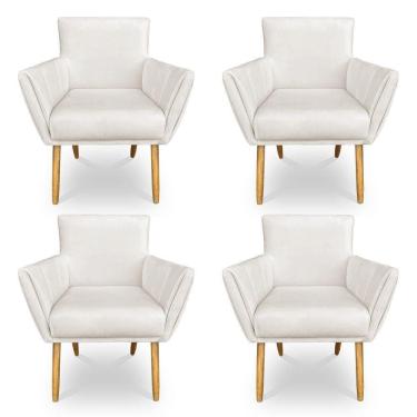 Imagem de Kit 4 Poltronas Decorativa Leticia Suede Pés Palito Castanho - Pallazio Cor Bege