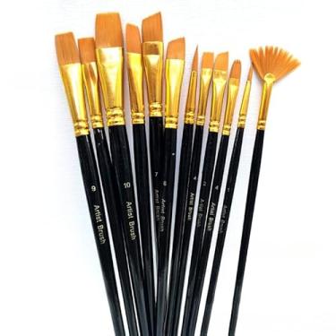 Imagem de Conjunto de pincéis de tinta, pacote com 12 pincéis de nylon para acrílico, óleo, aquarela, rocha, rosto corporal, arte de unhas, pintura artística, desenho adulto (preto)