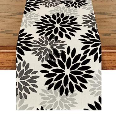 Imagem de Caminho de mesa de Halloween pinnata floral dália preta, decoração de mesa de jantar de cozinha outono para decoração de festa em casa 33 x 91 cm