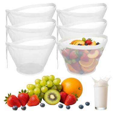 Imagem de 6 peças de saco de pano de queijo para coar, sacos de malha fina, sacos reutilizáveis de espremer alimentos para leite de nozes vegetais, leite de soja, café, suco, chá, iogurte grego, recheios de