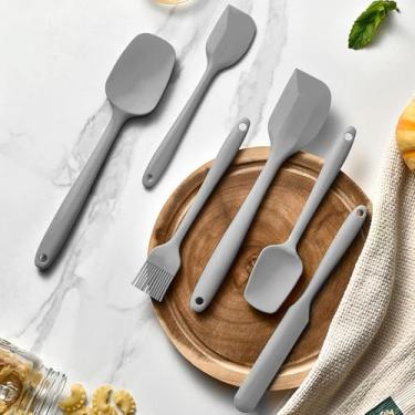 Imagem de Conjunto de 6 espátulas de silicone, espátulas de borracha de grau alimentício para assar, cozinhar e misturar, resistente ao calor, antiaderente, lavável na lava-louças (cinza)