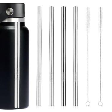 Imagem de 4 peças de substituição de canudo de metal para garrafa de água Hydro Flask 947 g, canudos de copo de aço inoxidável com 2 peças de escovas acessórios compatíveis com garrafa de boca larga HydroFlask