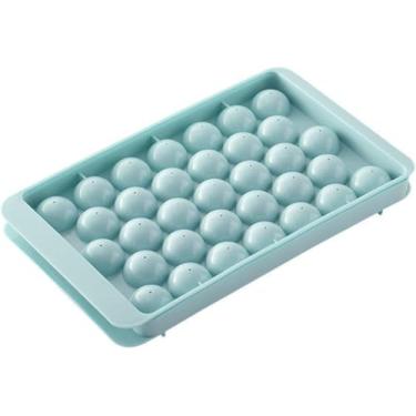 Imagem de Bandejas de cubos de gelo para freezer, molde de mini círculo redondo para cubos de gelo com tampa 3 cm x 33 peças para coquetel, uísque, chá, café, azul