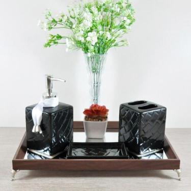 Imagem de Bandeja Espelhada Lavabo Banheiro "G" madeira Natural Marrom 22x32x4cm