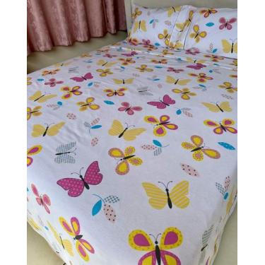 Imagem de Jogo de Lençol Casal Queen 3 Peças Borboleta Roupa de Cama 100% Algodã