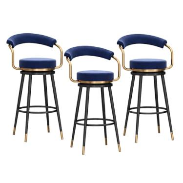 Imagem de Conjunto de 1 banquetas giratórias de 65 cm, banquetas de barra com altura de balcão com encosto baixo, 360 giratórias com pernas de metal preto e apoio para os pés, banco de bar azul para ilha s, 136