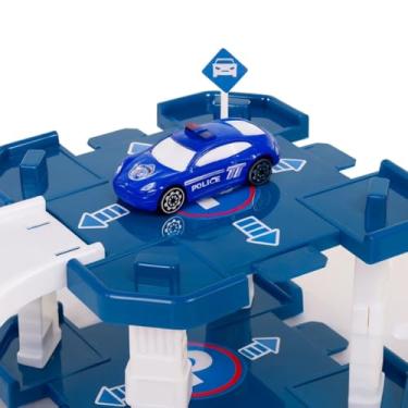 Imagem de Pista de Estacionamento Policial, Conjunto de Brinquedo com 40 Peças, Plástico, 31x7x23 cm, Inclui Helicóptero e 2 Carrinhos, Não Recomendado para Menores de 3 Anos, 230g