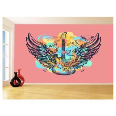 Imagem de Papel De Parede 3D Arte Guitarra Asas Colorido 3,5M Tra45 - Você Decor