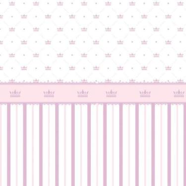 Imagem de Papel De Parede Listrado Rosa E Lilas Com Coroa Infantil - LRP