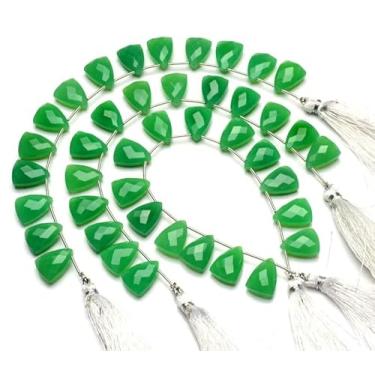 Imagem de Lady Works Fio de 20 cm de calcedônia de crisoprase natural, 15 x 11 mm, trilhões de contas de briolette facetadas para fazer joias DIY |BRIO_02443
