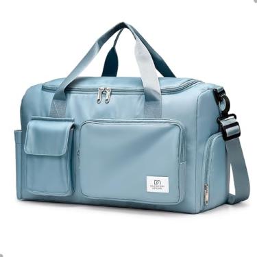 Imagem de Bolsa Mala De Mão Unissex Viagem Academia Avião Porta Tenis Com Alça Transversal Removível E Regulável Compartimento Separado Para Tênis Material Resistente E À Prova D'Água (Azul Acizentado)