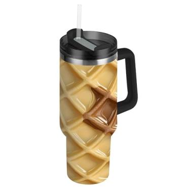 Imagem de Blueangle Copo de textura de chocolate de 850 g com alça e tampa de palha, caneca de viagem de aço inoxidável isolada a vácuo de parede dupla, garrafa de água reutilizável para academia de escritório