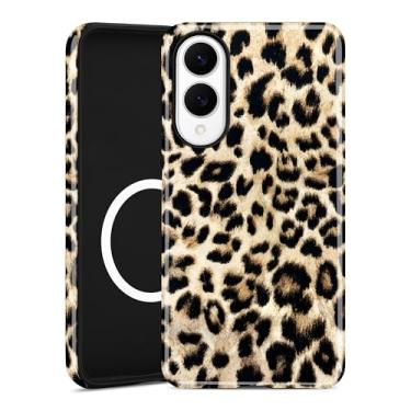 Imagem de Aitipy Capa de telefone magnética de guepardo para Samsung Galaxy S25 Edge, compatível com MagSafe, linda estética branca estampa de leopardo TPU macio e policarbonato rígido à prova de choque, capa