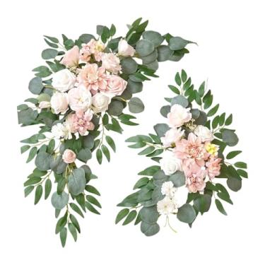 Imagem de Nishiyuenyi 2 peças de flores de arco de casamento, guirlanda floral artificial decorativa, lintel de porta, folhas verdes para vegetação, janela de cerimônia em, Rosa