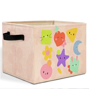 Imagem de HSIASHENG Caixa de armazenamento infantil boho rosa com alças, cesta de roupa suja floral pastel estrela lua cesto de roupas dobrável organizador de brinquedos para quarto de crianças, berçário, sala