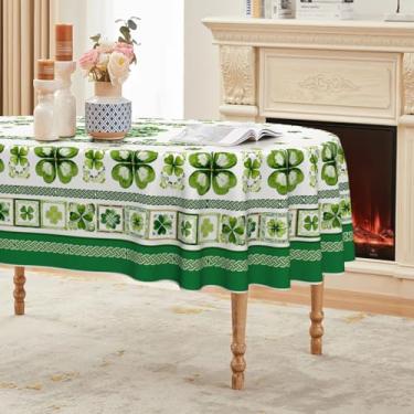 Imagem de Horaldaily Toalha de mesa de Dia de São Patrício 152 × 213 cm, oval, trevo verde, nó celta, estilo boêmio, lavável, para decoração de festa, piquenique, jantar