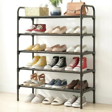 Imagem de Tujurich Organizador e armazenamento de sapatos de 5 níveis – design espaçoso, ferro durável à prova de ferrugem, prateleira de entrada para tênis e saltos, preta