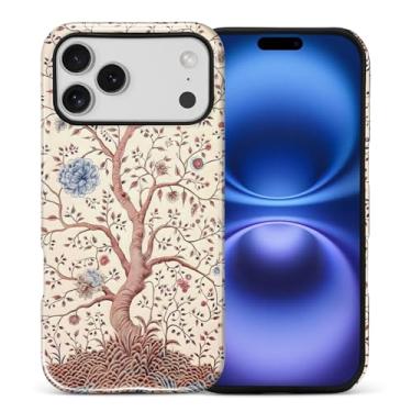 Imagem de ANLUN STORE Capa para iPhone 17 Pro Max, proteção dupla híbrida TPU macio + PC rígido à prova de choque, capa protetora antiarranhões e fina para homens e mulheres - design de arte vintage rosa ramo