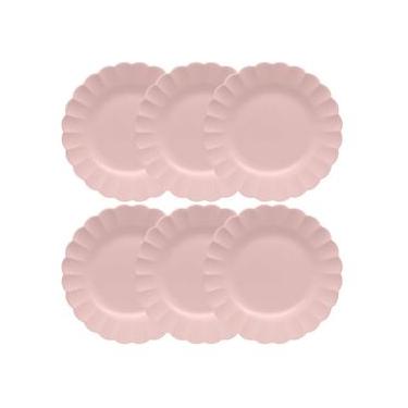Imagem de Jogo 6 Pratos Rasos Porcelana Oxford Flora Dália 27,5 Cm: Rosa Suave