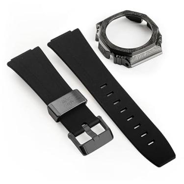 Imagem de EZZON Capa de relógio de aço inoxidável esculpida com pulseira de borracha de terceira geração para GA2100 retrofit e upgrade DIY (preto preto)