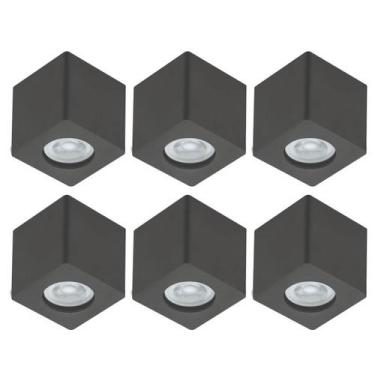 Imagem de Conjunto 6 Luminárias de Teto Zoom Spots Quadrados de Sobrepor Pretos 