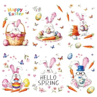 Imagem de Adesivos de janela de coelhinho da páscoa - 6 folhas dupla face fofo coelhinho da páscoa decorações decoração estática removível com ovos, decoração de casa de férias interna de Páscoa, estilo