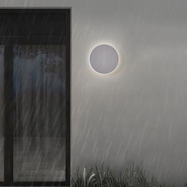 Imagem de GZZBMY LED Exterior apliques de parede IP65 impermeável metal candeeiros de parede modernos minimalista redondo interior / exterior iluminação para varanda terraço Pathway jardim (branco luz branca