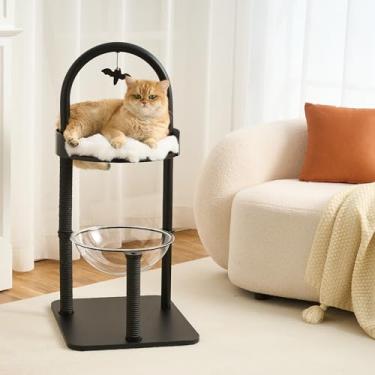 Imagem de Kicari Árvore moderna para gatos em ambientes internos e adultos, torre de gato com moldura de metal estilo móvel com cama superior de madeira, almofada de pelúcia supermacia, ninho de cápsula de