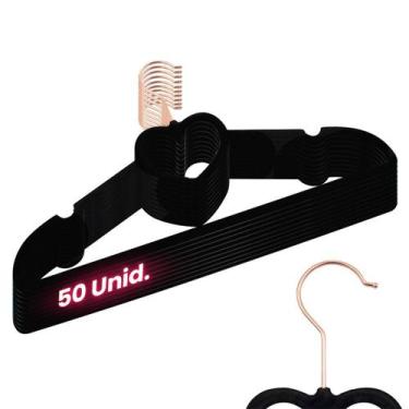 Imagem de Kit 50 Cabides Veludo Preto Gancho Rose Slim Formato Coração - ARBORET