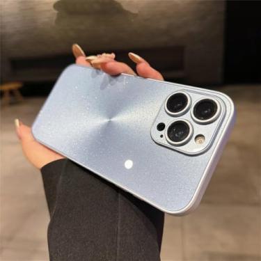 Imagem de Capa com textura brilhante para iPhone 16, 15, 14, 13, 12, 11 Pro Max, com proteção para lente, azul YF, para iPhone 16 Pro Max.