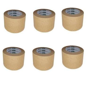 Imagem de Fita adesiva kraft kit crepe 6 rolos embalagem caixa papel - Multicois