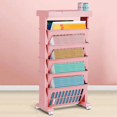 Imagem de Carrinho móvel de estante de 5 níveis - Carrinho utilitário com rodinhas para escritório e casa, organizador de mesa com rodas, solução de armazenamento multifuncional para livros e suprimentos