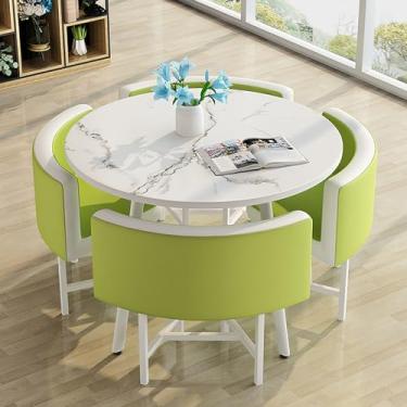 Imagem de Conjunto de mesa e cadeiras que economizam espaço, conjunto de mesa de cozinha redonda de couro, combinação de mesa de recepção e cadeira, com 1 mesa e 4 cadeiras, para sala de estar, cozinha, sala de