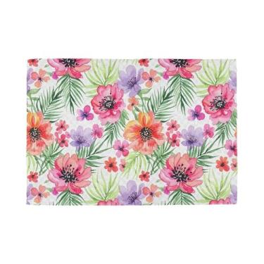 Imagem de Burbuja Conjunto de 6 jogos americanos de flores, tapetes de mesa laváveis antiderrapantes, resistentes ao calor, para cozinha, mesa de jantar, ambientes internos e externos