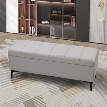 Imagem de Banco de cama moderno para quarto com armazenamento, bancos de entrada com almofada, banco de armazenamento de sala de estar, banco de sapato de porta frontal com armazenamento, banco de assento de