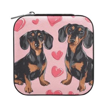 Imagem de Burbuja Caixa de joias de cães apaixonados mini estojo de joias de viagem para mulheres e meninas, estojo organizador de joias para brincos, anéis, colares e pulseiras