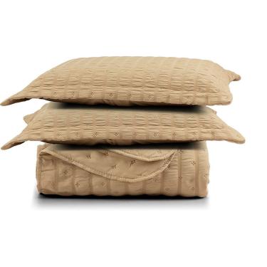 Imagem de Kit Colcha Cobre Leito Casa Scarpa Plissê Casal Seersucker Premium 3 Peças Maciez E Lev...