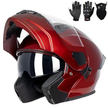 Imagem de Capacetes de motocicleta modulares para adultos, aprovado pelo DOT, viseira dupla, capacete completo para homens e mulheres Moto ATV UTV Snowmobile ADV quatro rodas bicicleta de rua com luvas e