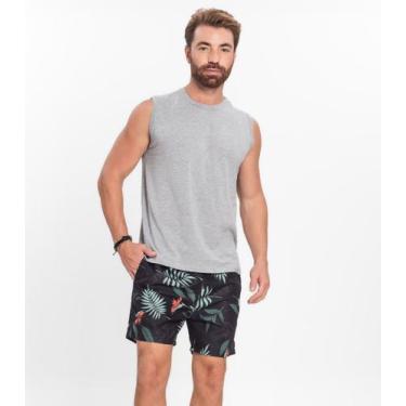 Imagem de Bermuda Masculina Estampada em Microfibra Rovitex Preto, 44, Preto