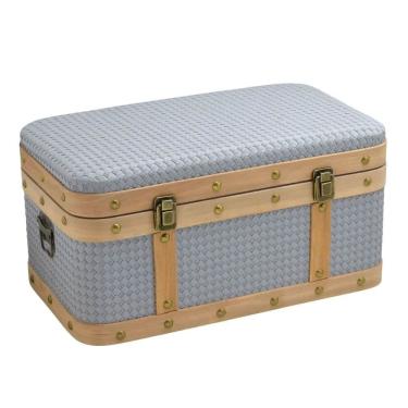 Imagem de Baú Decorativo em MDF e Couro Sintético Cinza 50cm 16705-PL