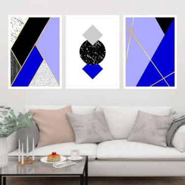 Imagem de Kit 3 Quadros Decorativos Geométrico Azul e Preto
