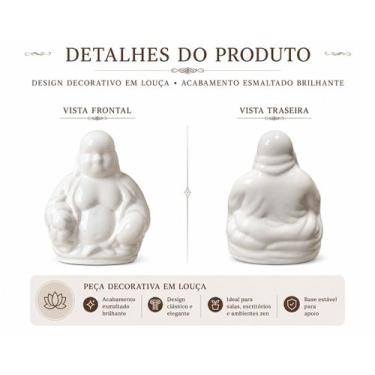 Imagem de Buda Branco de Louça Grande  Paz  Harmonia  Decoração Zen - Estrela Fo