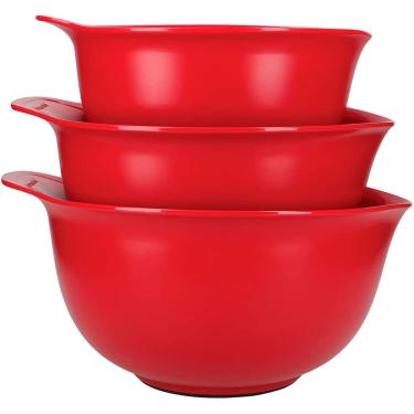 Imagem de Jogo de Tigelas Kitchenaid 3 Peças Uso Versátil Plástico Design Moderno para Cozinha Vermelho