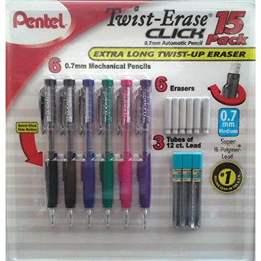 Imagem de Pentel O clique Twist-Erase contém (6) lápis automáticos de 0,7 mm, (6) refis de borracha extra longos e (3) tubos de 12 unidades de chumbo) , 450 g