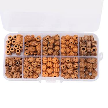 Imagem de Contas de imitação de madeira, 199 peças de contas de artesanato faça você mesmo artesanato redondo marrom dreadlocks miçangas grandes de furo para guirlanda fabricação de joias decoração