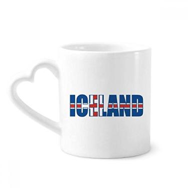 Imagem de Caneca com nome da bandeira do país da Islândia caneca de café cerâmica copo de coração de vidro