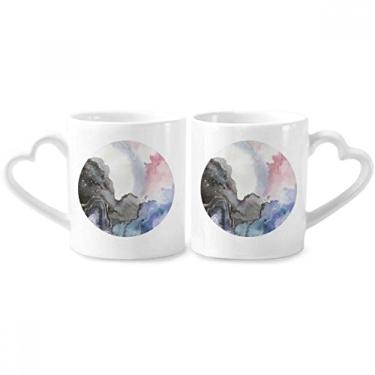 Imagem de Conjunto de canecas de porcelana para casais, sombreamento abstrato, tinta, aquarela, coração, coração