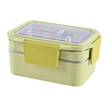 Imagem de Ioensy Bento Box de aço Inox, com Compartimentos, Marmita Bento Box, Marmita Com Divisória, Empilhável, Térmico, Portátil, Recipiente para Alimentos, para Camping, Amarelo