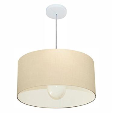 Imagem de Lustre Pendente Cilíndrico Cúpula Tecido 50x25 cm, Vivare Iluminação, Pendente4206 LA, Algodão Cru, Médio