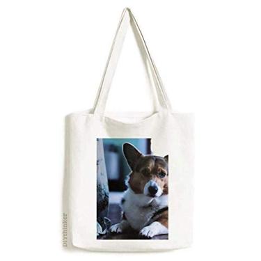 Imagem de Bolsa de lona com imagem solitária Corgi Dog Pet Animal Sacola de compras casual